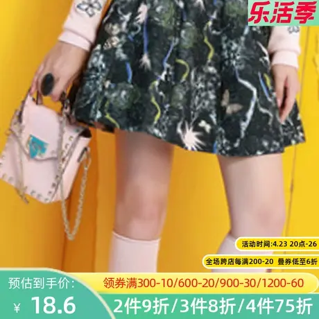 【断码S】秋水伊人春装新品抽象彩绘印图修身A型短款裙子女F683图片